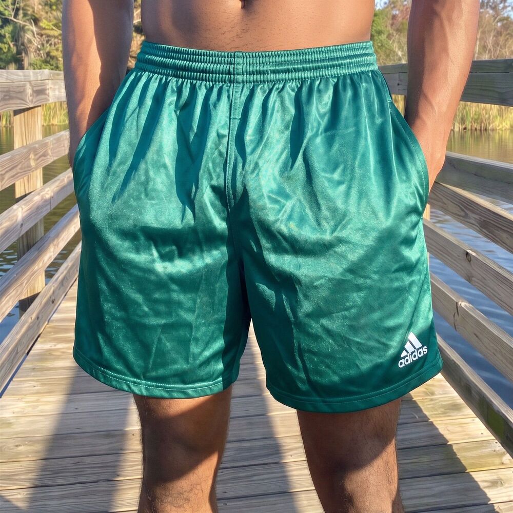 Vintage Adidas Genoa Soccer Football Shorts NWT Green Satin Shiny Mens XL